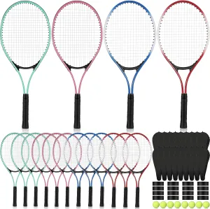 16 Pcs Tennis Rackets for Adult Recreational 8 Players 27" Tennis Racquet Bulk Lightweight Tennis Racket with 8 Tennis Balls for Training Beginners with Overgrips Carry Bag