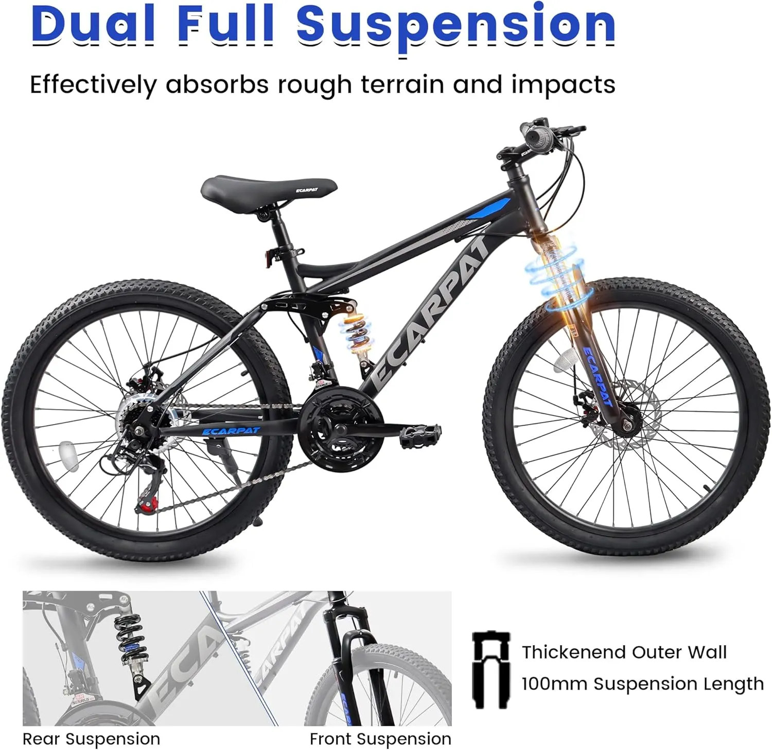 24 Inch Mountain Bike Boys Girls, Dual Full Suspension Children Bicycle to School, 21-Speed Kids Bike for 10  Years Old, Gift for Your Kids.