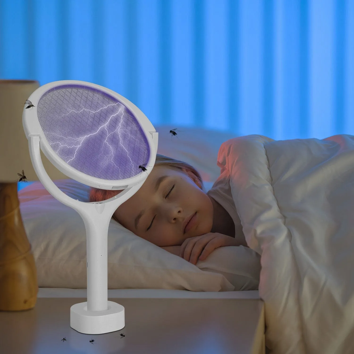 3-in-1 90º Rotating Electric Bug Zapper Racket