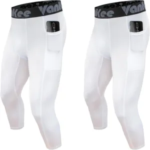 3/4 Men's Compression Pants Leggings with Pockets Quick Dry Workout Athletic Baselayer Bottoms Running Tights