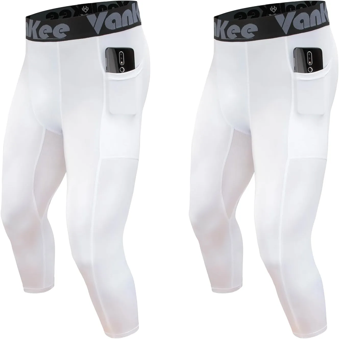 3/4 Men's Compression Pants Leggings with Pockets Quick Dry Workout Athletic Baselayer Bottoms Running Tights