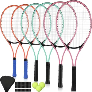 6 Pcs Tennis Rackets for Adult Recreational 6 Players 27'' Tennis Racket Set with 3 Balls Lightweight Tennis Rackets for Tennis Training Beginner with Overgrip and Bag