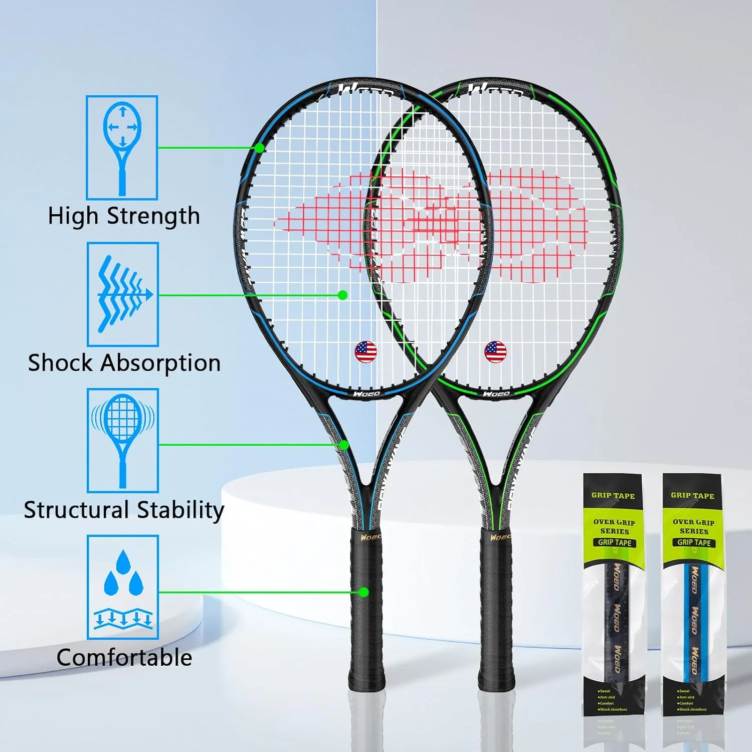 Adult 2 Player Tennis Racket Perfect for Beginner and Professional Players, 27 Speed Tennis Racquet Include Overgrips, Tennis Bag, Vibration Dampes, Covers
