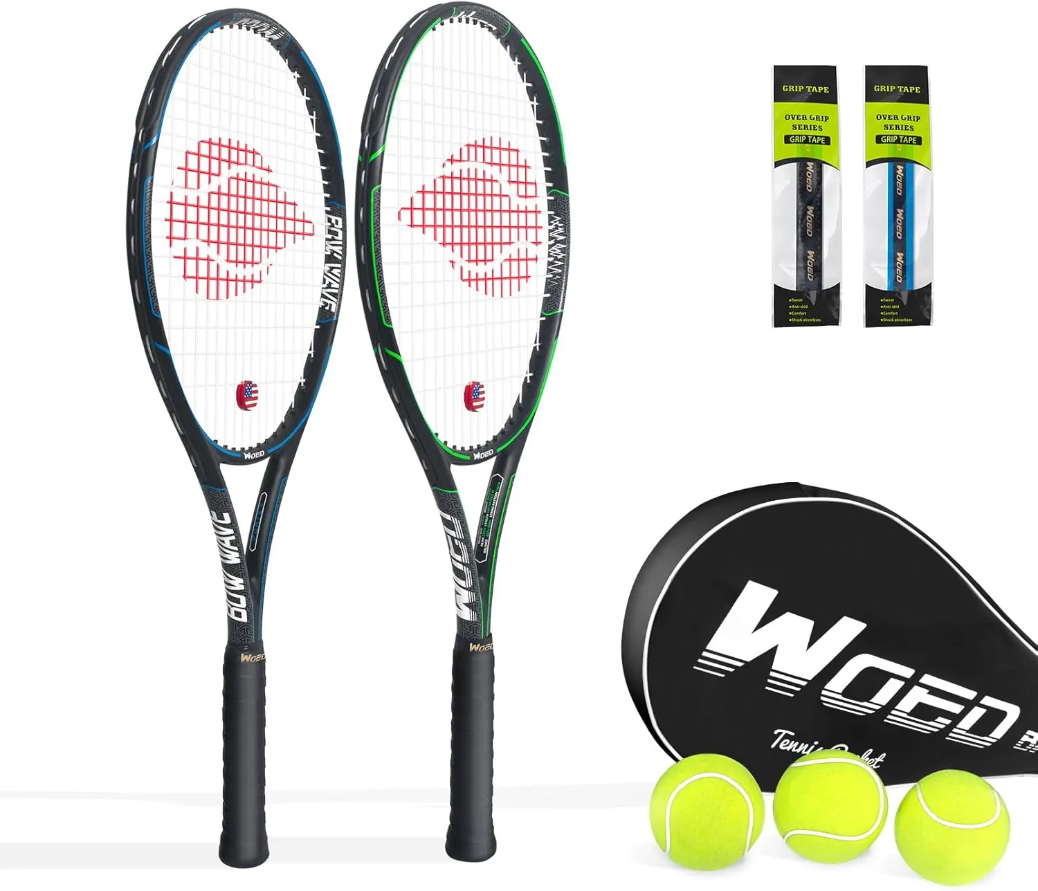 Adult 2 Player Tennis Racket Perfect for Beginner and Professional Players, 27 Speed Tennis Racquet Include Overgrips, Tennis Bag, Vibration Dampes, Covers
