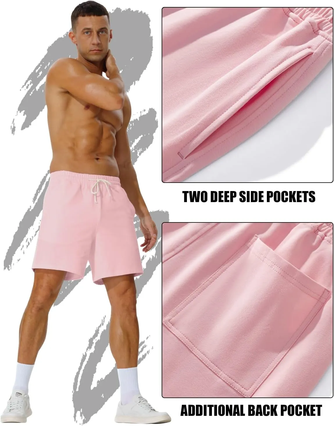 AIMPACT Mens Cotton Shorts 7'' Inseam Sweat Workout Gym Shorts Above Knee Jogger Lounge Casual Shorts with Pockets