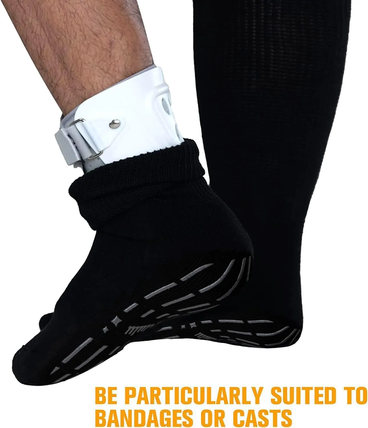 Bulinlulu Extra Width Socks for Swollen Feet-4 Pairs Hospital Grip Socks,Bariatric Socks,Diabetic Socks for Women Men 13-15