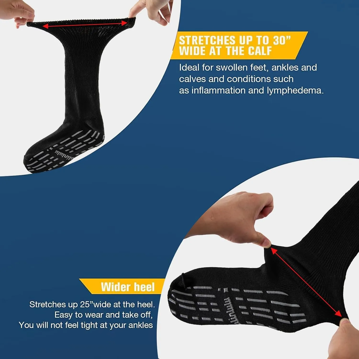 Bulinlulu Extra Width Socks for Swollen Feet-4 Pairs Hospital Grip Socks,Bariatric Socks,Diabetic Socks for Women Men 13-15