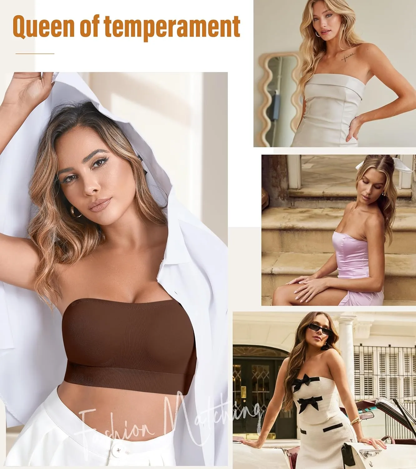 DEANGELMON Strapless Bras for Women Comfort Non-Slip Seamless Padded Bralette Clear Straps Wireless Tube Top Bra