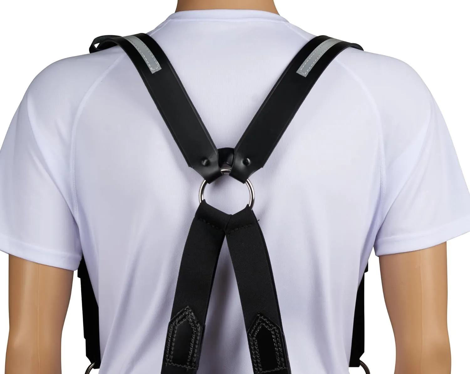 Firefighter Leather Suspenders with Loop with ABS Ring Attachment 4-Point Connection with Adjustable Straps
