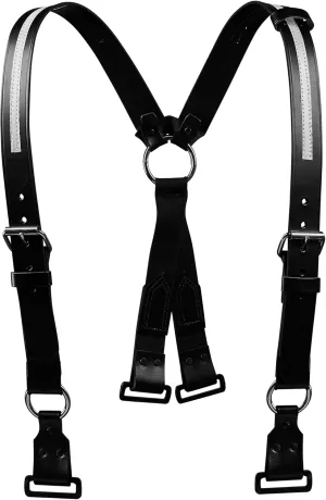 Firefighter Leather Suspenders with Loop with ABS Ring Attachment 4-Point Connection with Adjustable Straps