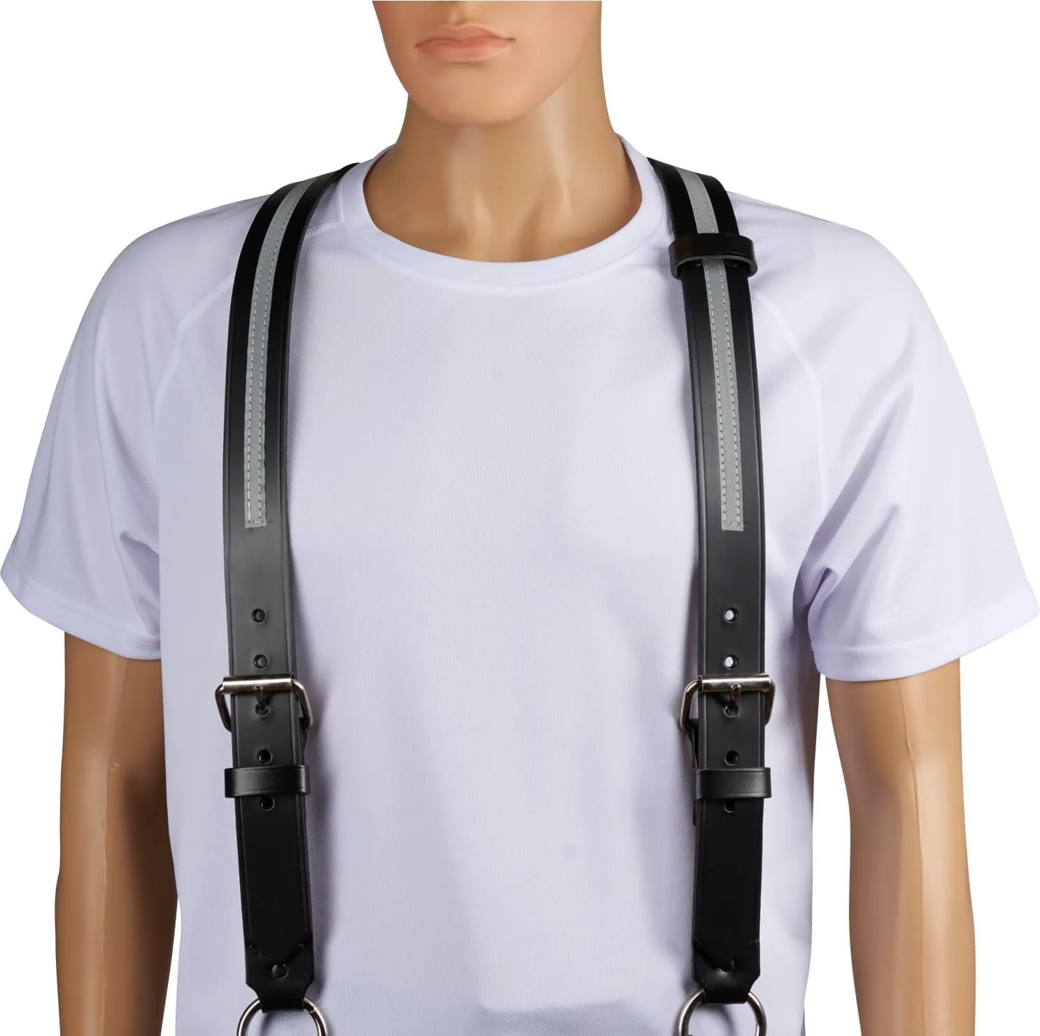 Firefighter Leather Suspenders with Loop with ABS Ring Attachment 4-Point Connection with Adjustable Straps