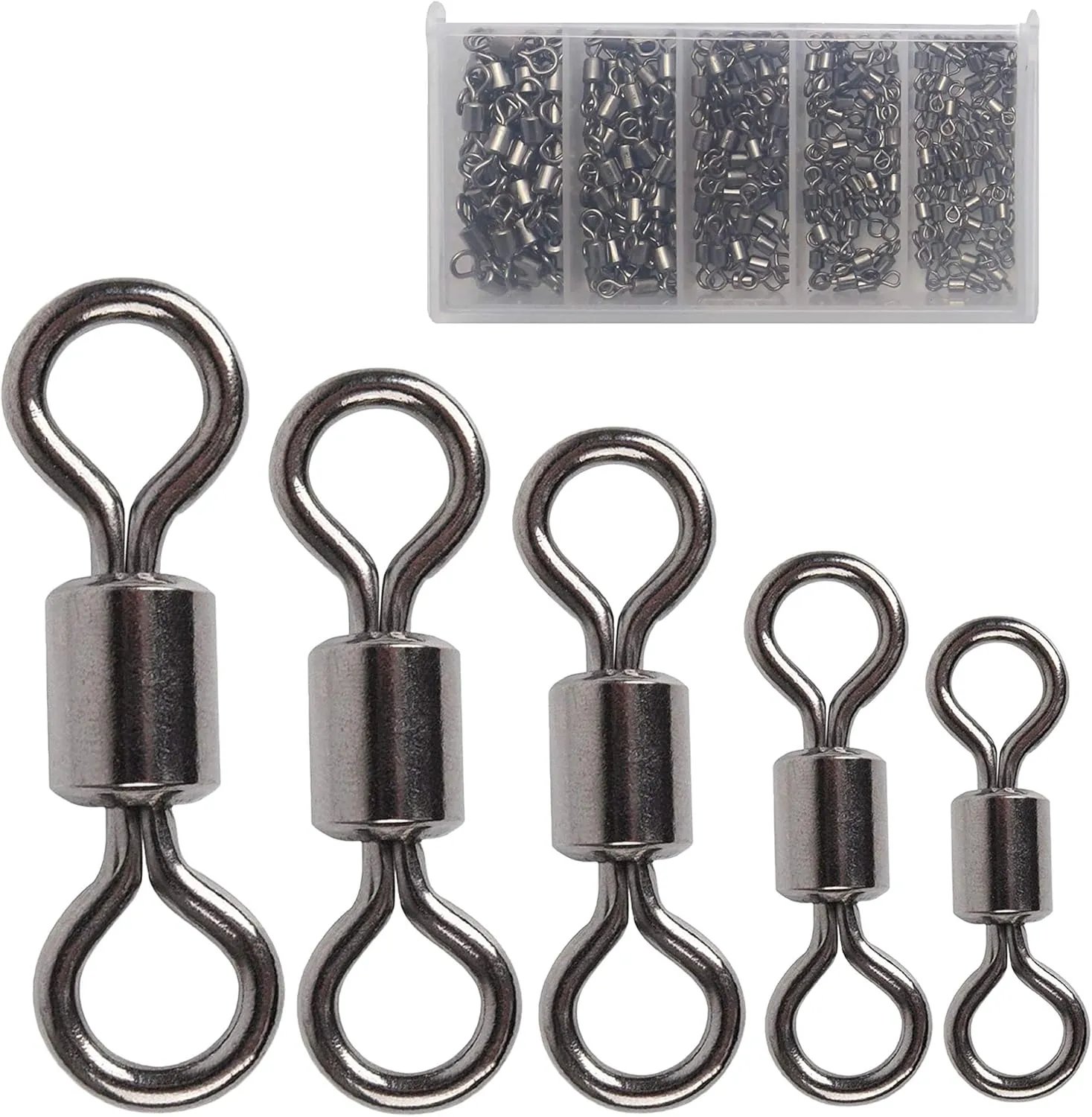 Fishing Barrel Swivels Set, 210pcs Rolling Bearing Snap Connector for Saltwater Freshwater Fishing