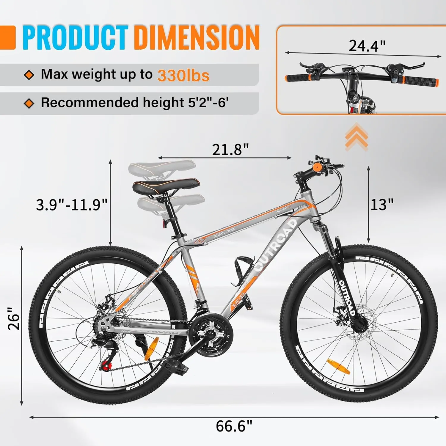 Hardtail Mountian Bikes with 7/21 Speeds Drivetrain, 26 Inch Wheel Mountian Bicycles with Front Suspension, Widened Frame Commuting Bikes with V/Dual Disc Brakes