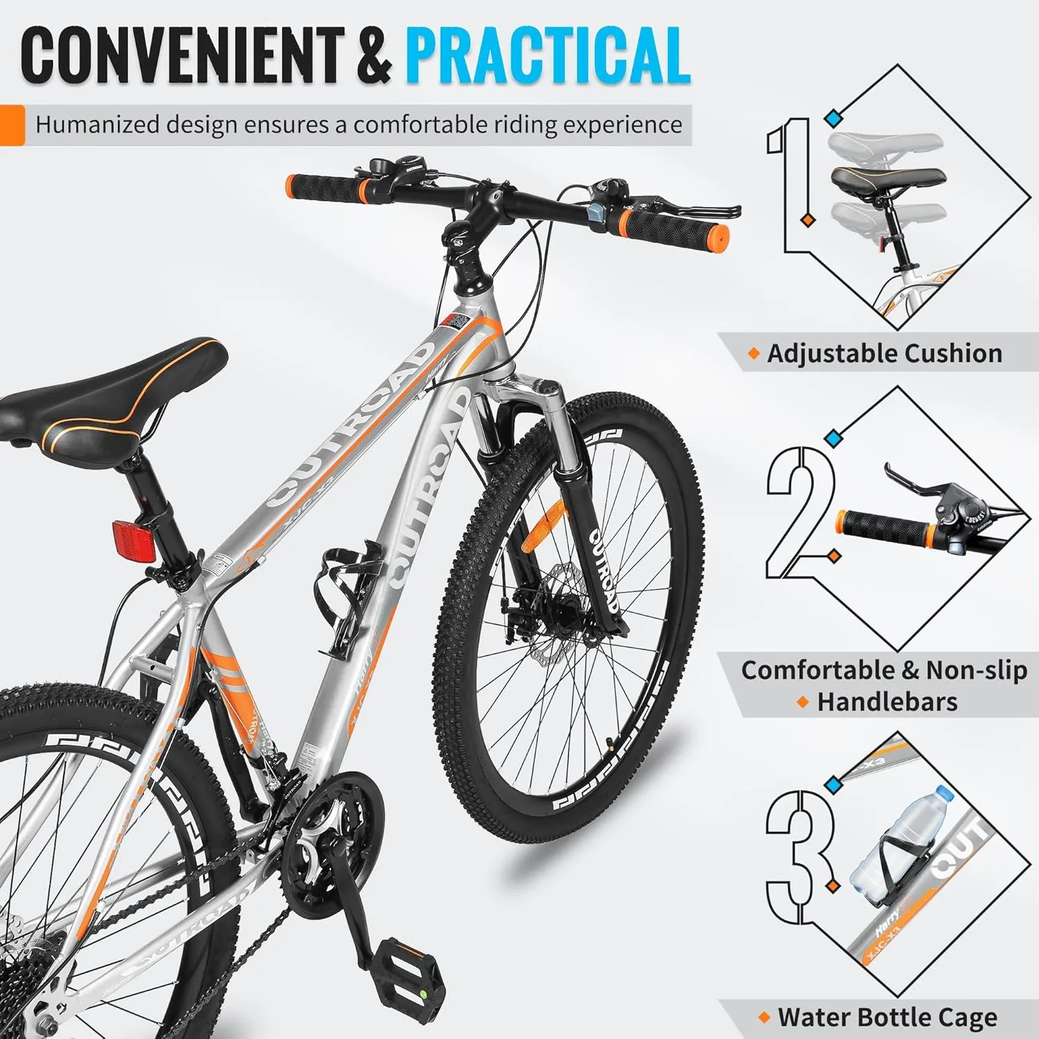 Hardtail Mountian Bikes with 7/21 Speeds Drivetrain, 26 Inch Wheel Mountian Bicycles with Front Suspension, Widened Frame Commuting Bikes with V/Dual Disc Brakes