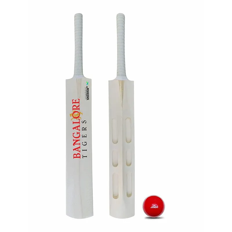 Jaspo Wood Bangalore Tigers Scoop Cricket Set (1 Poplar Wood Willow Bat, 1 T-20 Cricket Ball) | 15  Years