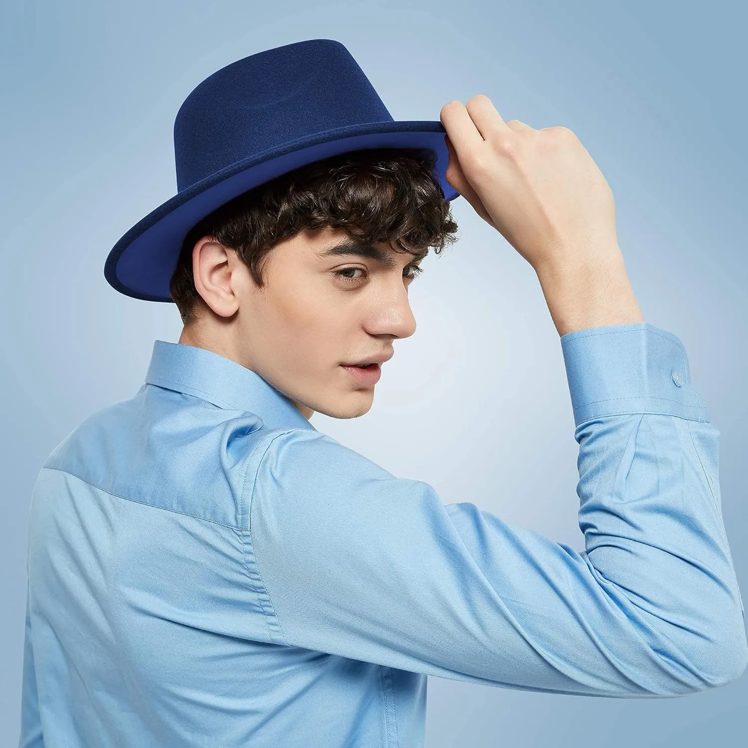 jingsha Fedora Hats for Men & Women Wide Brim Fedora Felt Panama Hat Men's Dress Hats with Belt Buckle