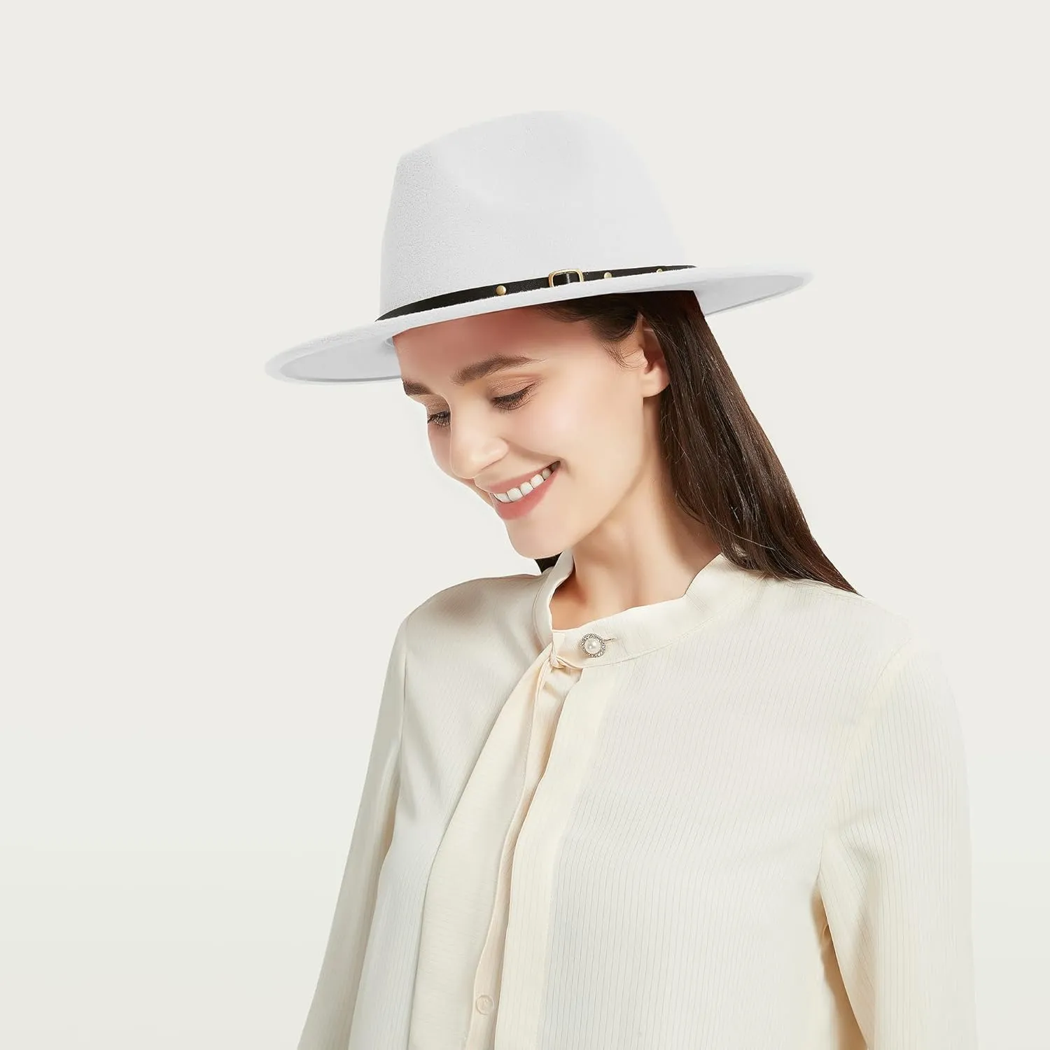 jingsha Fedora Hats for Men & Women Wide Brim Fedora Felt Panama Hat Men's Dress Hats with Belt Buckle