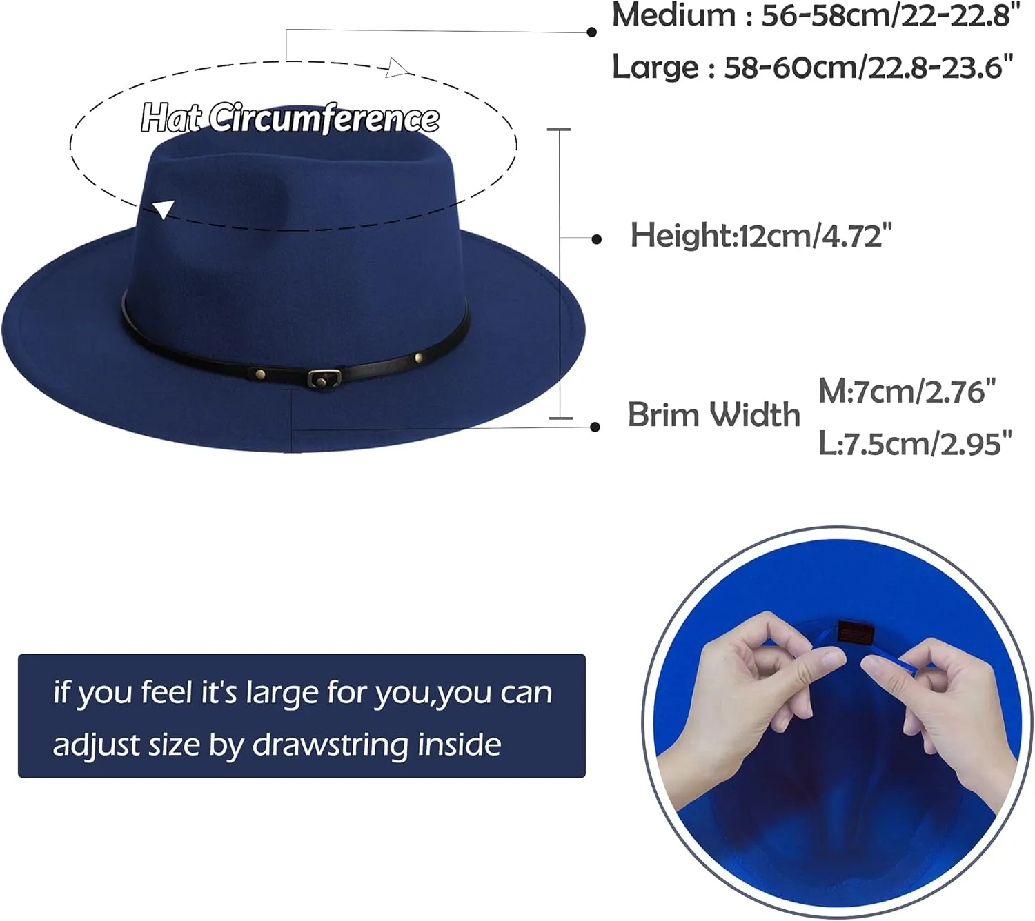 jingsha Fedora Hats for Men & Women Wide Brim Fedora Felt Panama Hat Men's Dress Hats with Belt Buckle