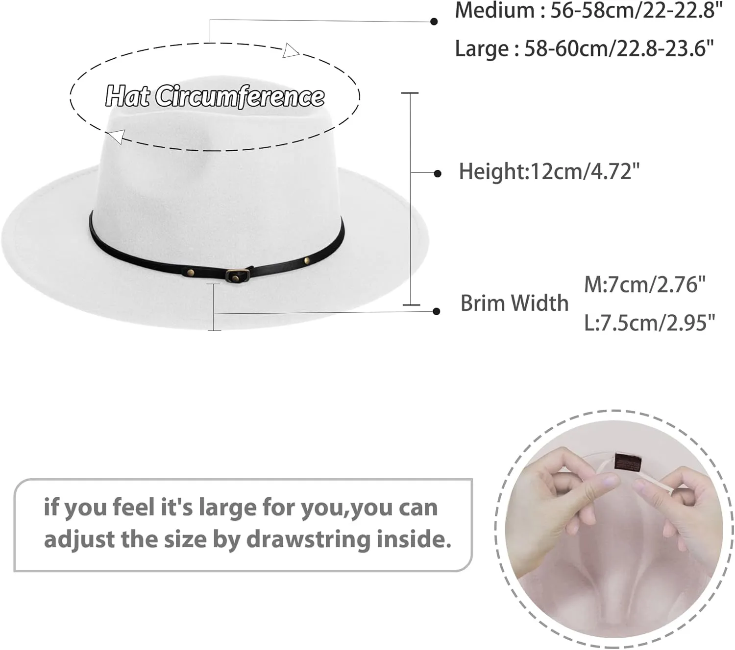 jingsha Fedora Hats for Men & Women Wide Brim Fedora Felt Panama Hat Men's Dress Hats with Belt Buckle