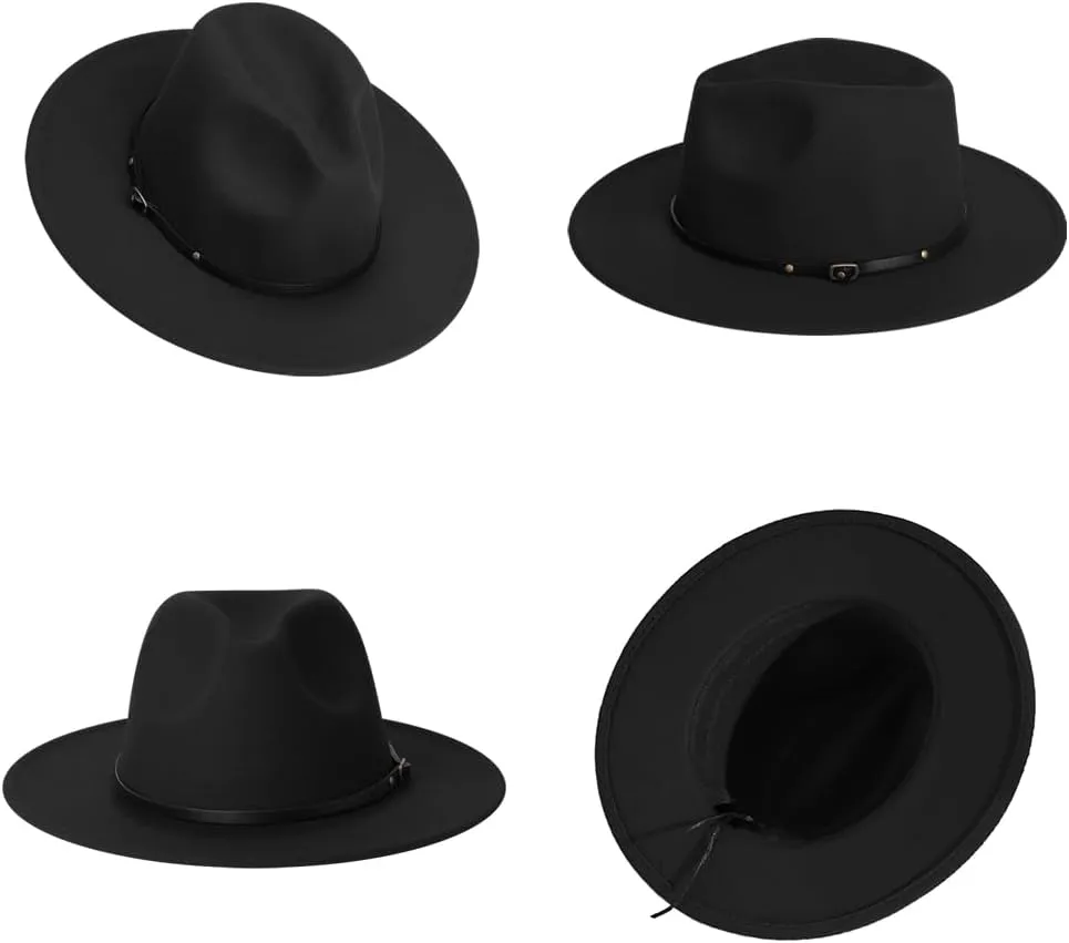 jingsha Fedora Hats for Men & Women Wide Brim Fedora Felt Panama Hat Men's Dress Hats with Belt Buckle