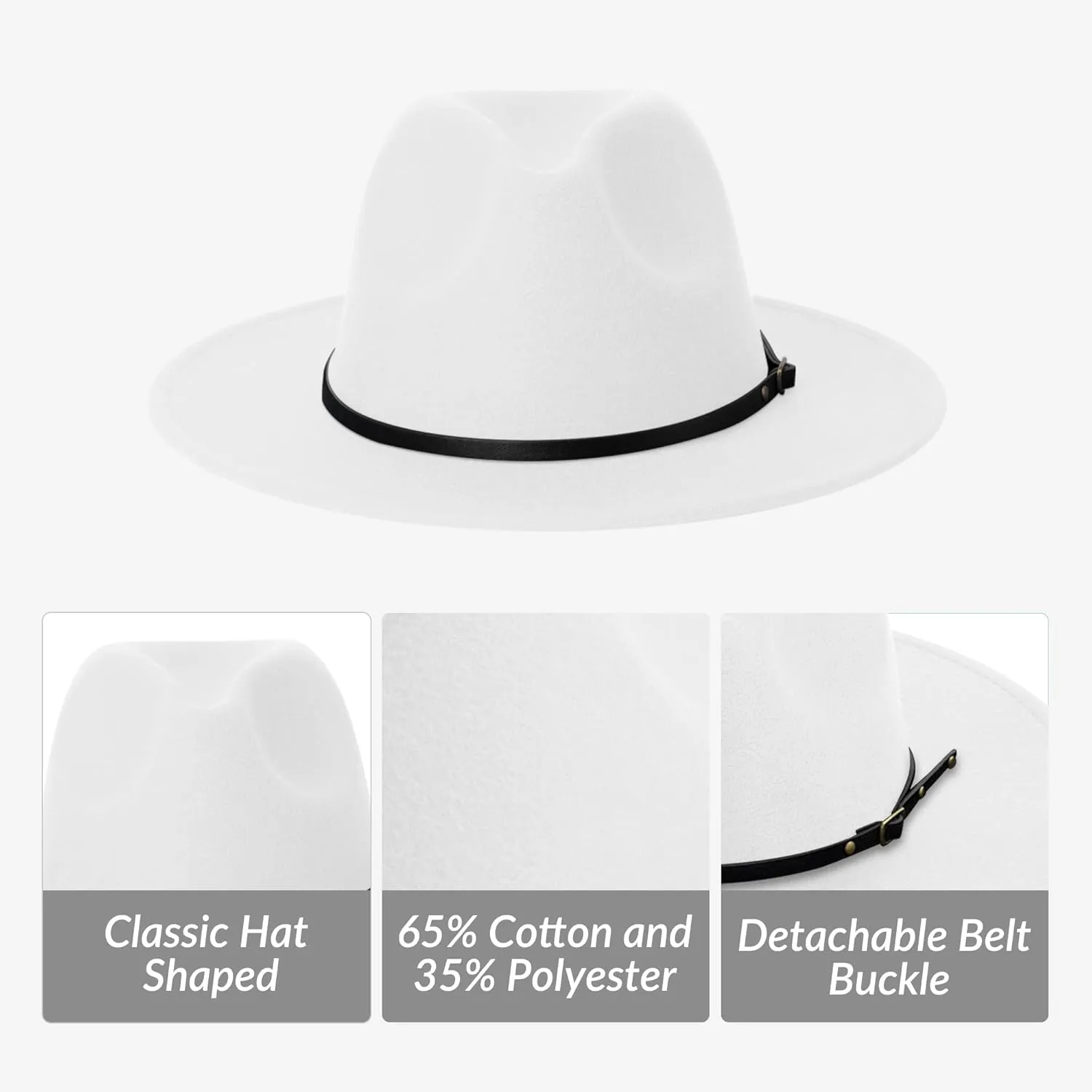 jingsha Fedora Hats for Men & Women Wide Brim Fedora Felt Panama Hat Men's Dress Hats with Belt Buckle