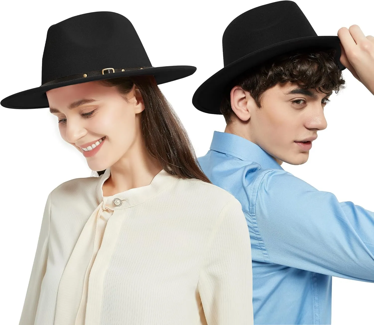 jingsha Fedora Hats for Men & Women Wide Brim Fedora Felt Panama Hat Men's Dress Hats with Belt Buckle