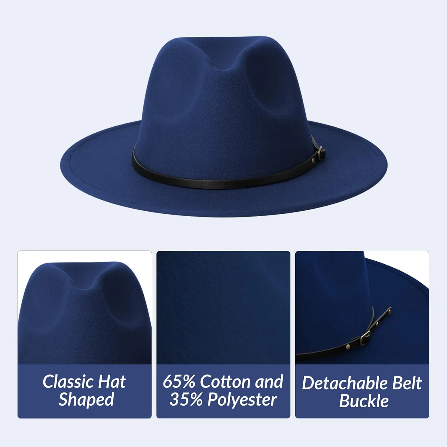jingsha Fedora Hats for Men & Women Wide Brim Fedora Felt Panama Hat Men's Dress Hats with Belt Buckle