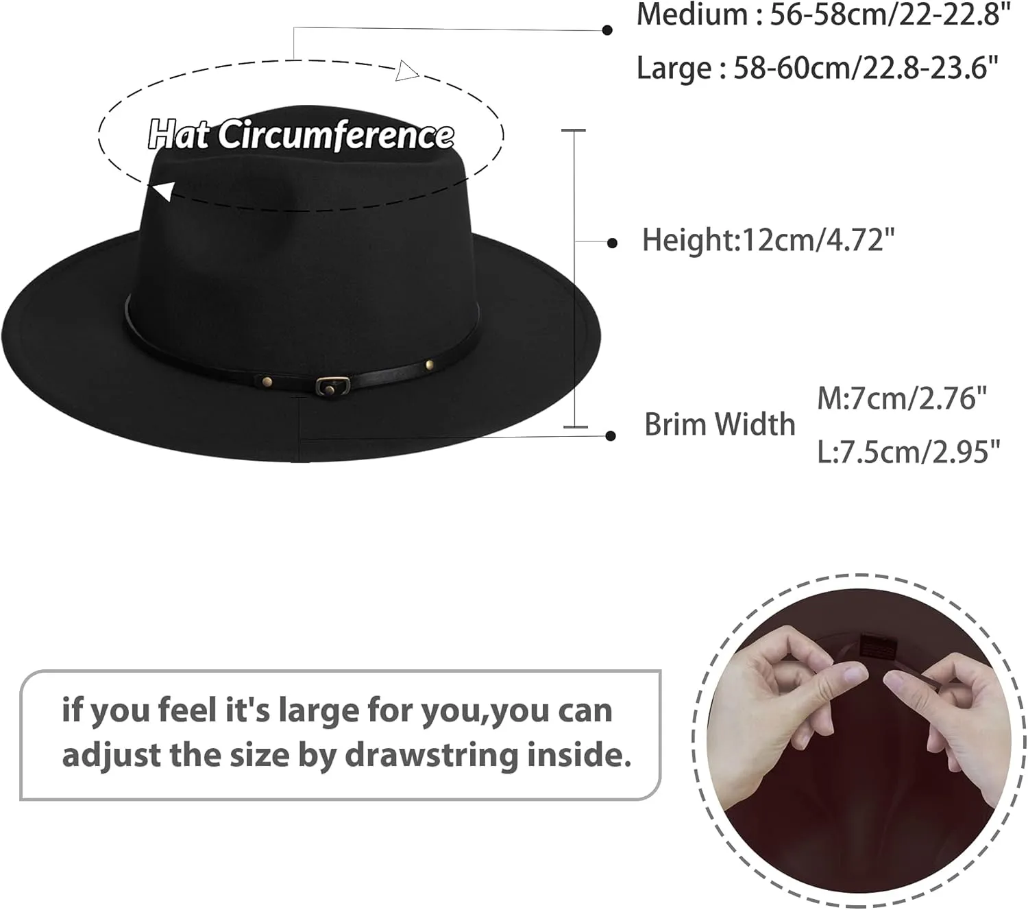 jingsha Fedora Hats for Men & Women Wide Brim Fedora Felt Panama Hat Men's Dress Hats with Belt Buckle
