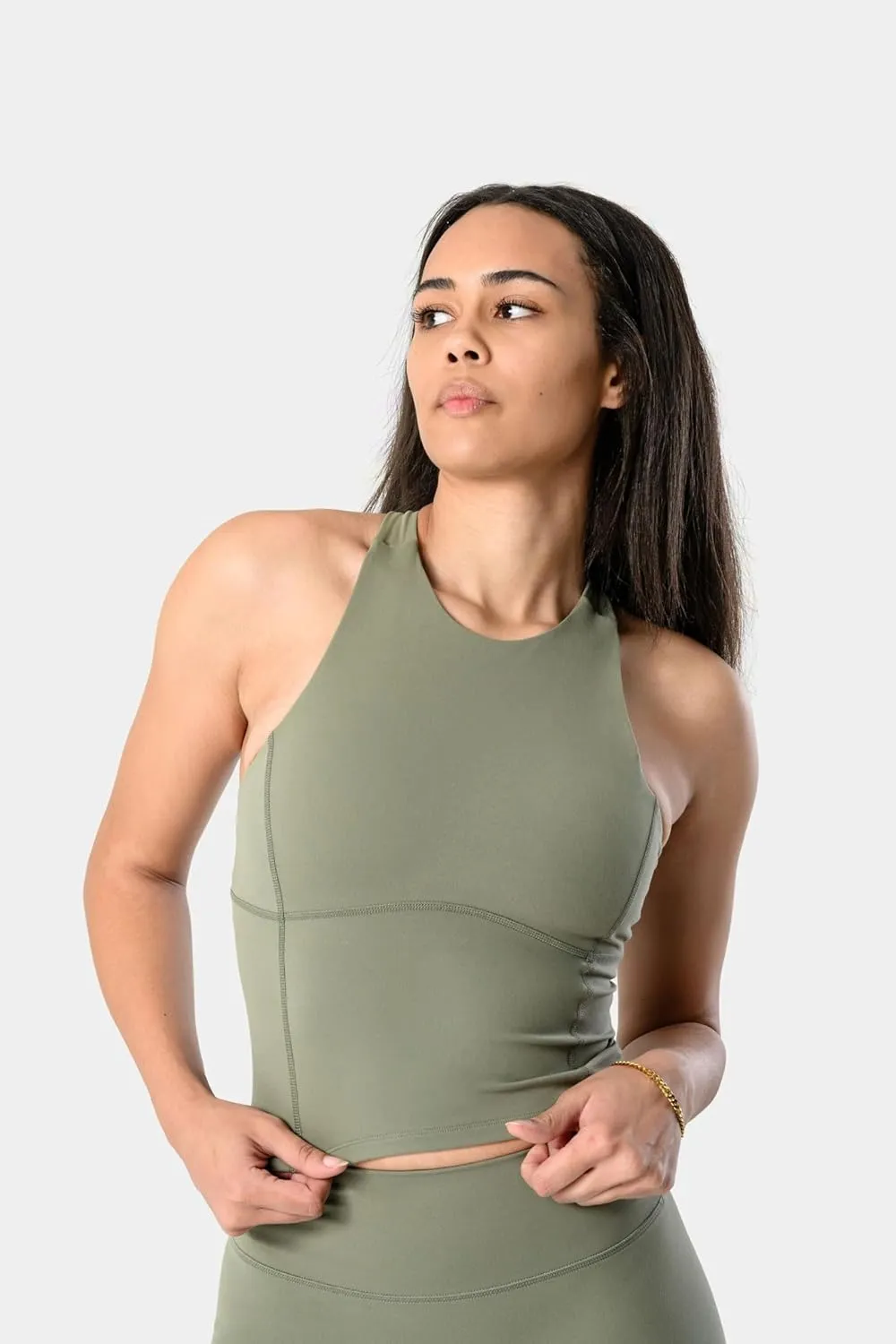 Kamo Fitness Ellyn Tank Top Crop Sports Bra for Women Soft Padded Built-in Bra Longline Yoga Running Workout