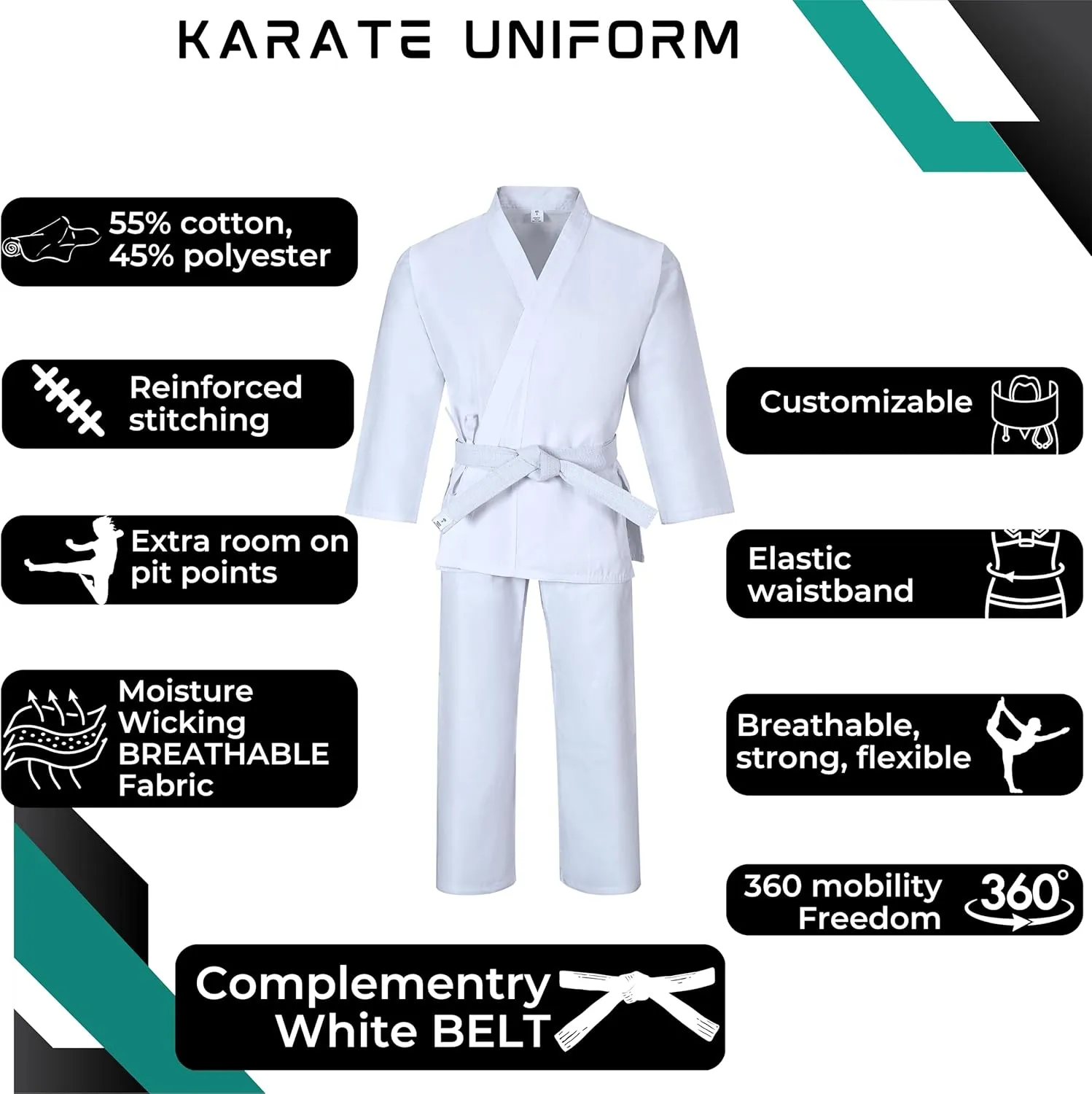 MACS Karate gi Martial Arts Elastic Drawstring Karate Uniform For Kids & Adult Lightweight Student Gi with Free Belt