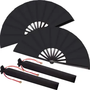 Maitys Large Clap Fans for Line Dancing Large Chinese Folding Hand Fans for Men and Women, Festival, Tai Ji, Kungfu, Martial Art, Gifts(Black,2 Packs)
