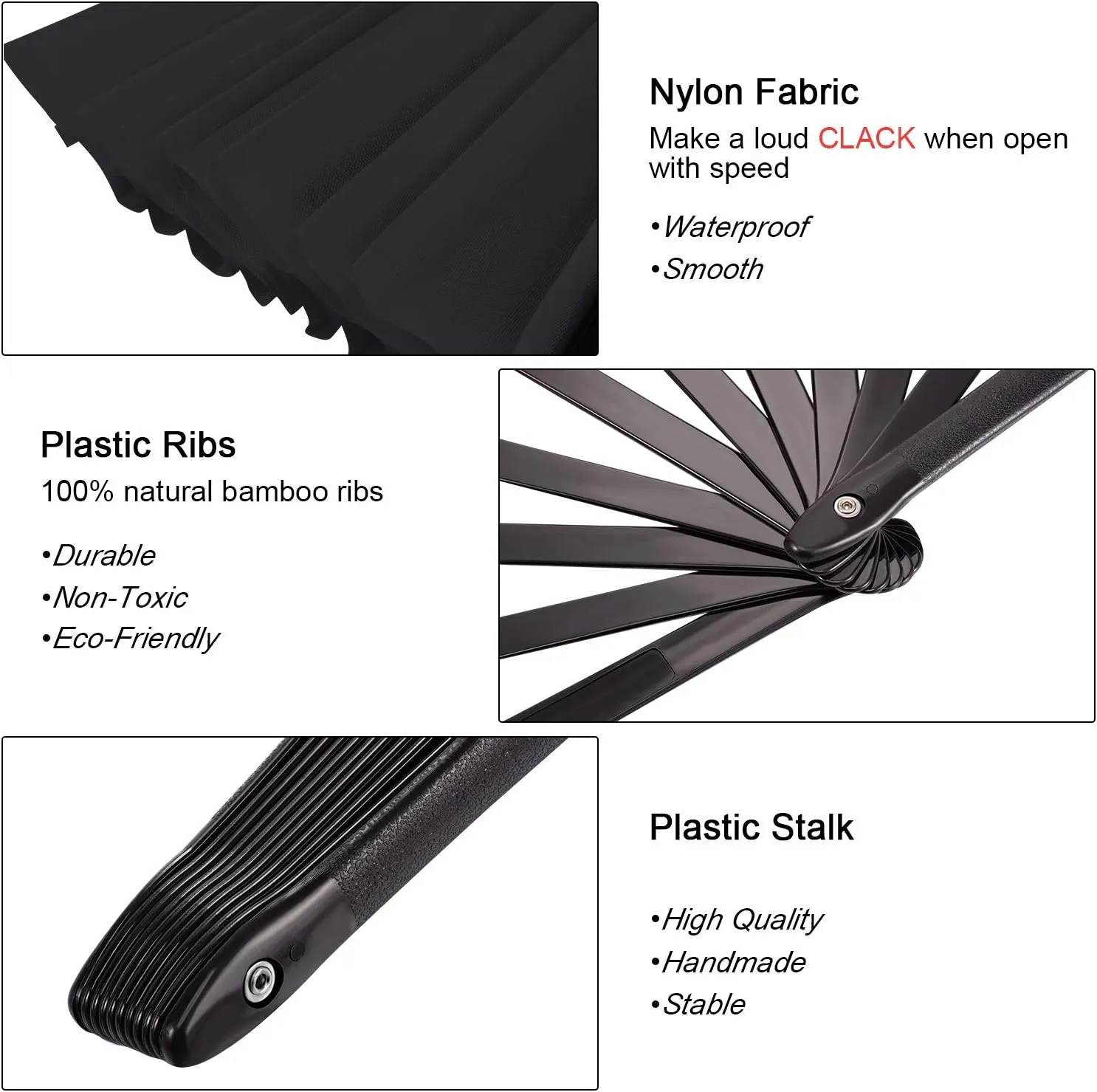 Maitys Large Clap Fans for Line Dancing Large Chinese Folding Hand Fans for Men and Women, Festival, Tai Ji, Kungfu, Martial Art, Gifts(Black,2 Packs)
