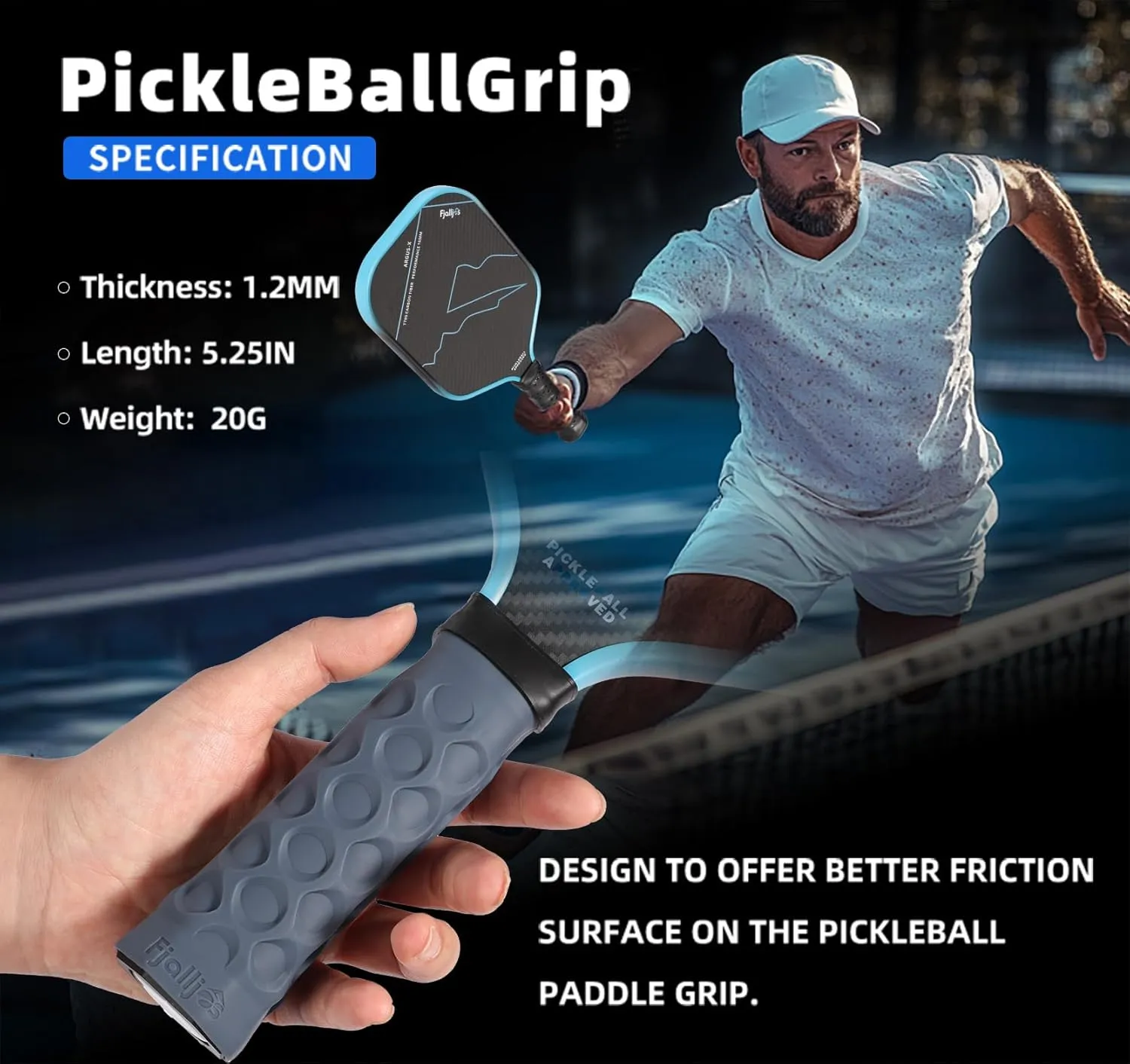 Pickleball Paddle Grip with 5.25" - Enhanced Pickle Ball Grips Overgrip for Vibration Reduction & Precision Control