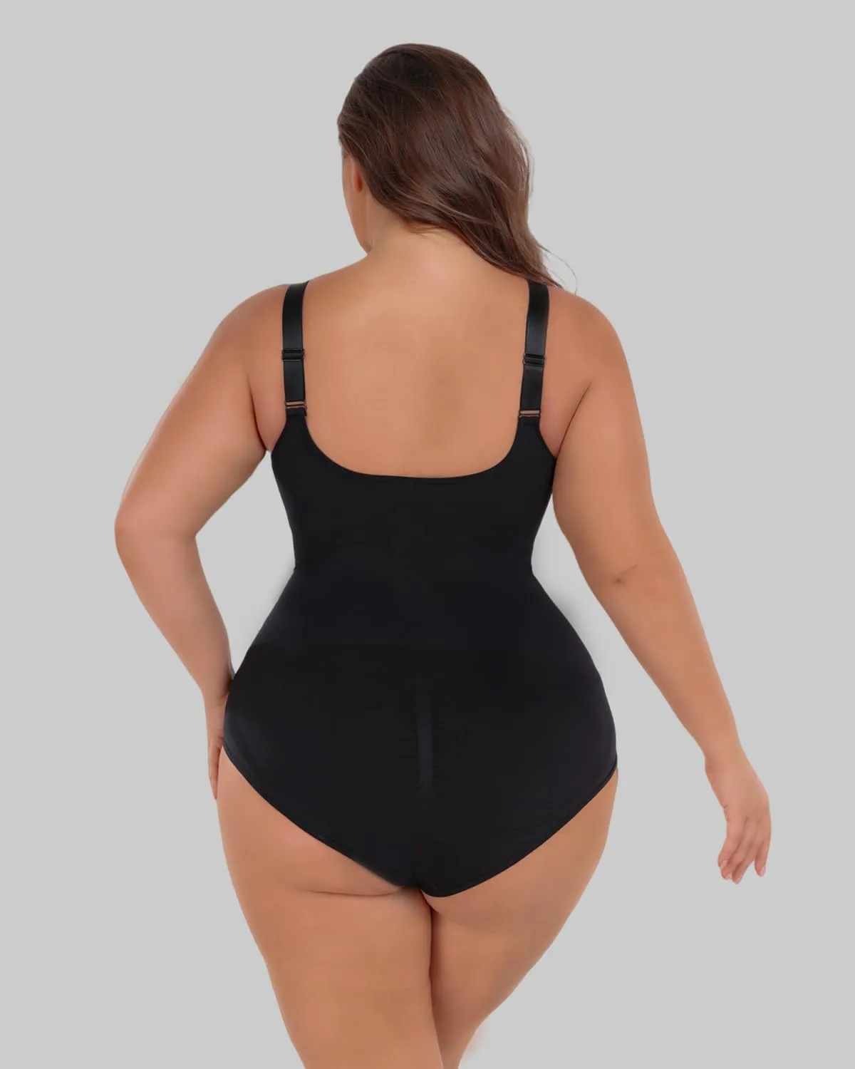 Plus Size Bodysuit Tummy Control Sleeveless Tank Top Built in Bust Support Black Shapewear for Curvy Women