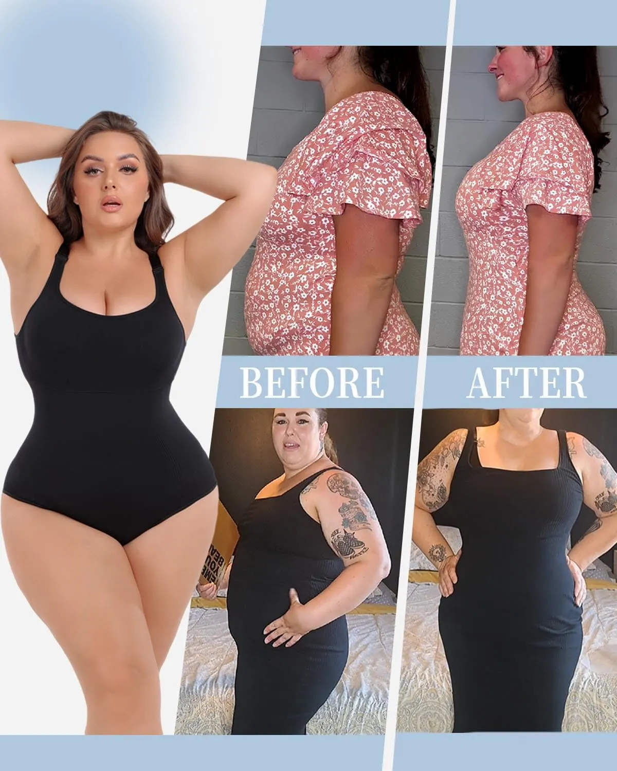 Plus Size Bodysuit Tummy Control Sleeveless Tank Top Built in Bust Support Black Shapewear for Curvy Women