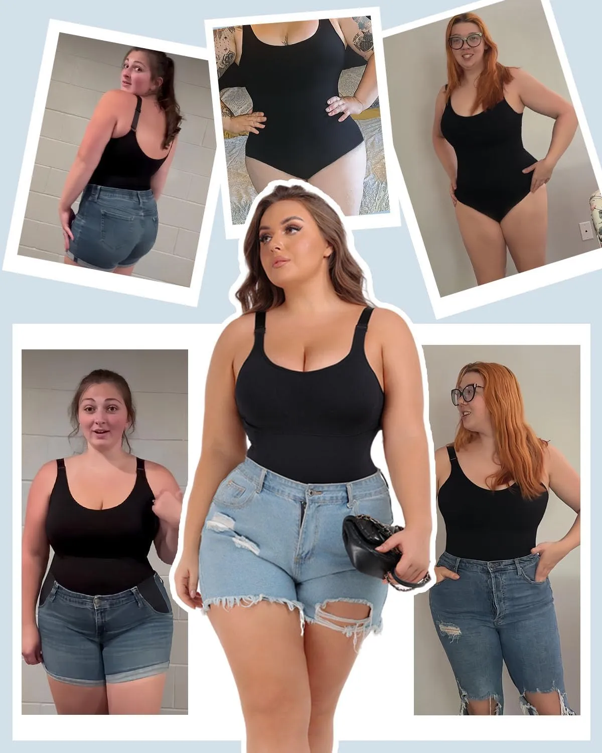 Plus Size Bodysuit Tummy Control Sleeveless Tank Top Built in Bust Support Black Shapewear for Curvy Women
