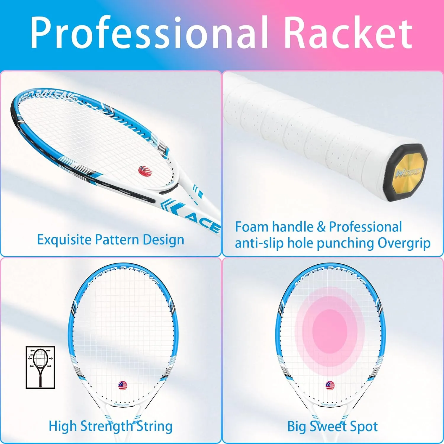 Pro Tennis Racket for Adults, 2 Player 27 inch Speed Tennis Racquet Acceptable for Beginner and Professional with 3 Tennis Balls, 2 Vibration Dampes, 2 Overgrips, Tennis Bag