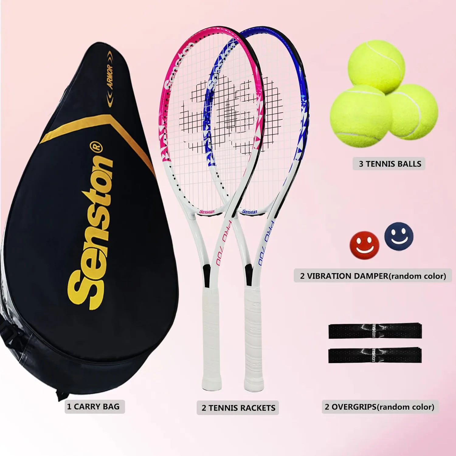 Senston Tennis Rackets for Adults 27 inch Tennis Racquets - 2 Player Tennis Racket Set with 3balls,2 Grips, 2 Vibration Dampers
