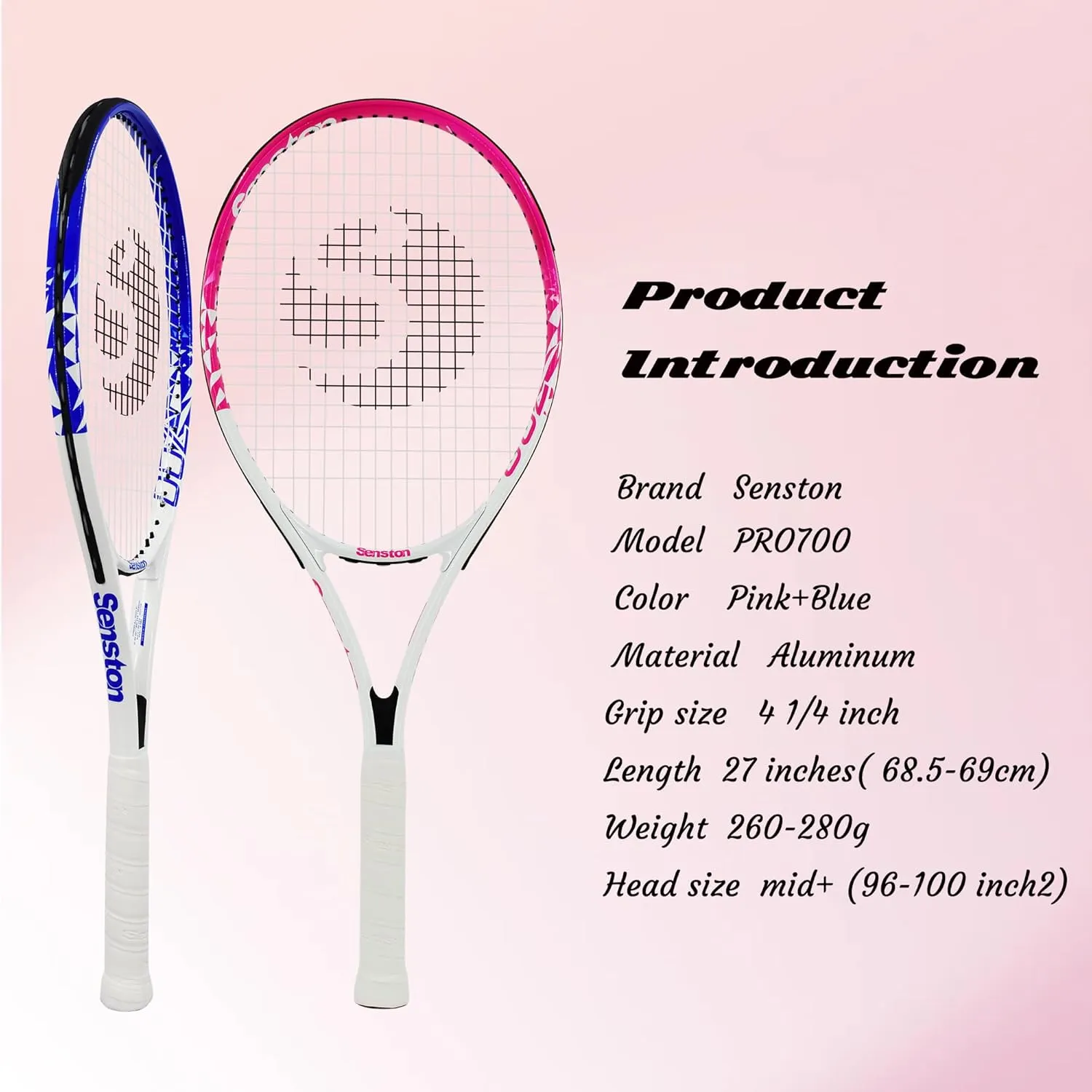 Senston Tennis Rackets for Adults 27 inch Tennis Racquets - 2 Player Tennis Racket Set with 3balls,2 Grips, 2 Vibration Dampers