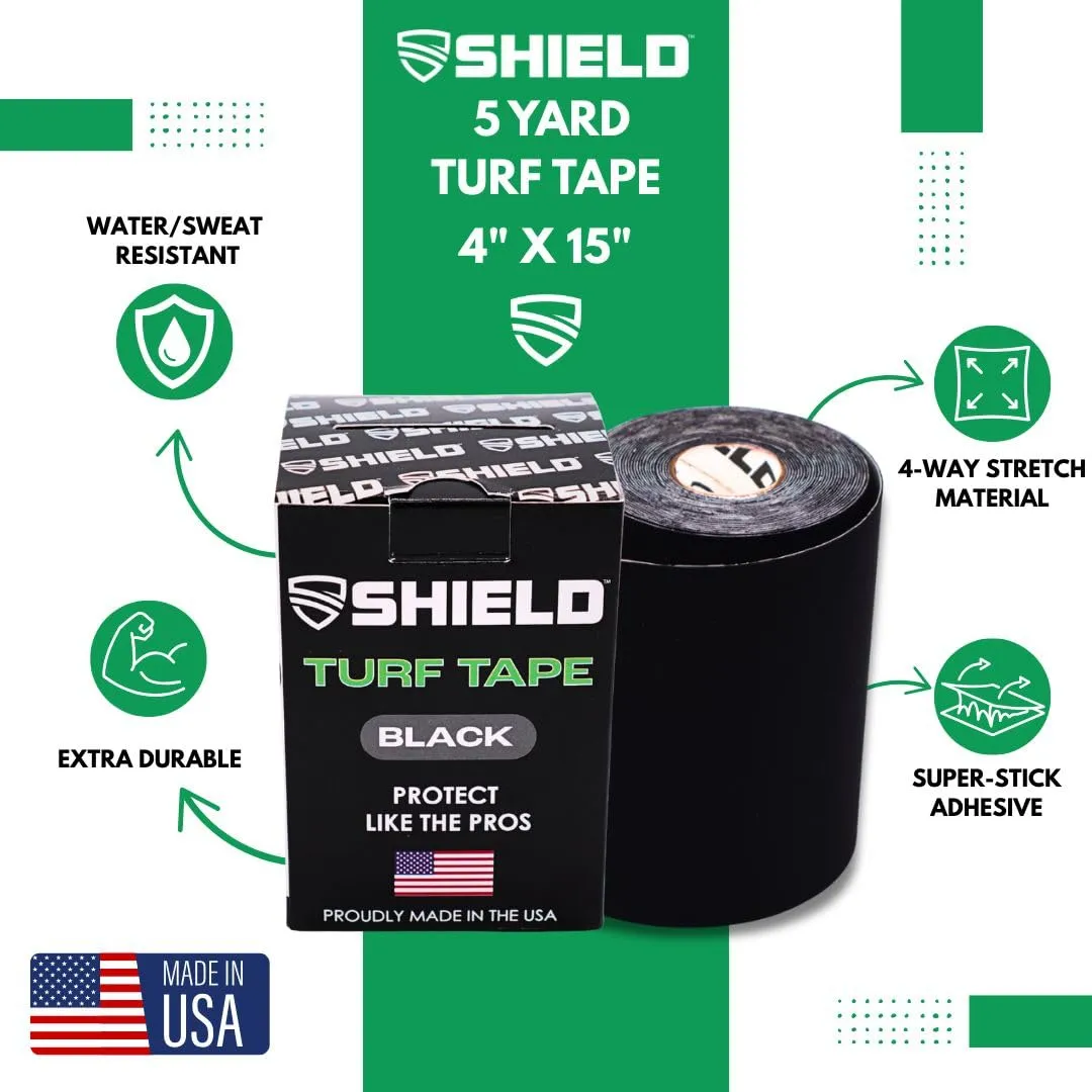 SHIELD Turf Tape | Turf Tape Football Youth - Waterproof, USA Made, 5 Yards, Extra Arm Protection, 4-Way Stretch Flexibility, Black