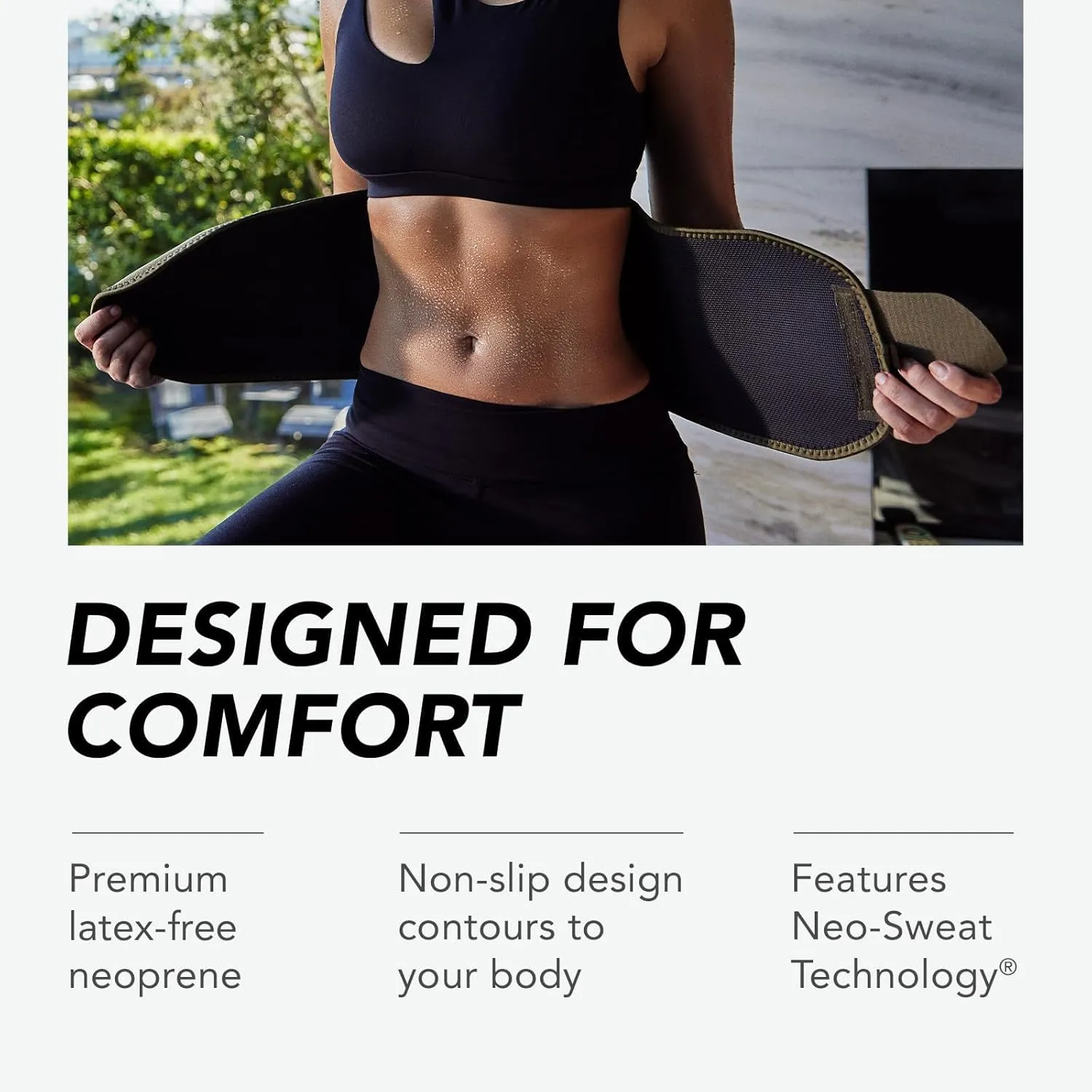 Sports Research Sweet Sweat Waist Trimmer - Premium Sweat Enhancing Fitness Belt for Women & Men - 5 Adjustable Sizes