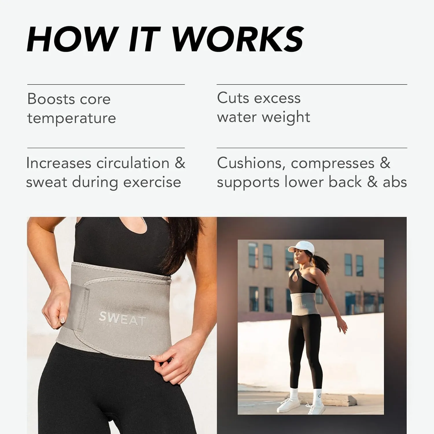 Sports Research Sweet Sweat Waist Trimmer - Premium Sweat Enhancing Fitness Belt for Women & Men - 5 Adjustable Sizes