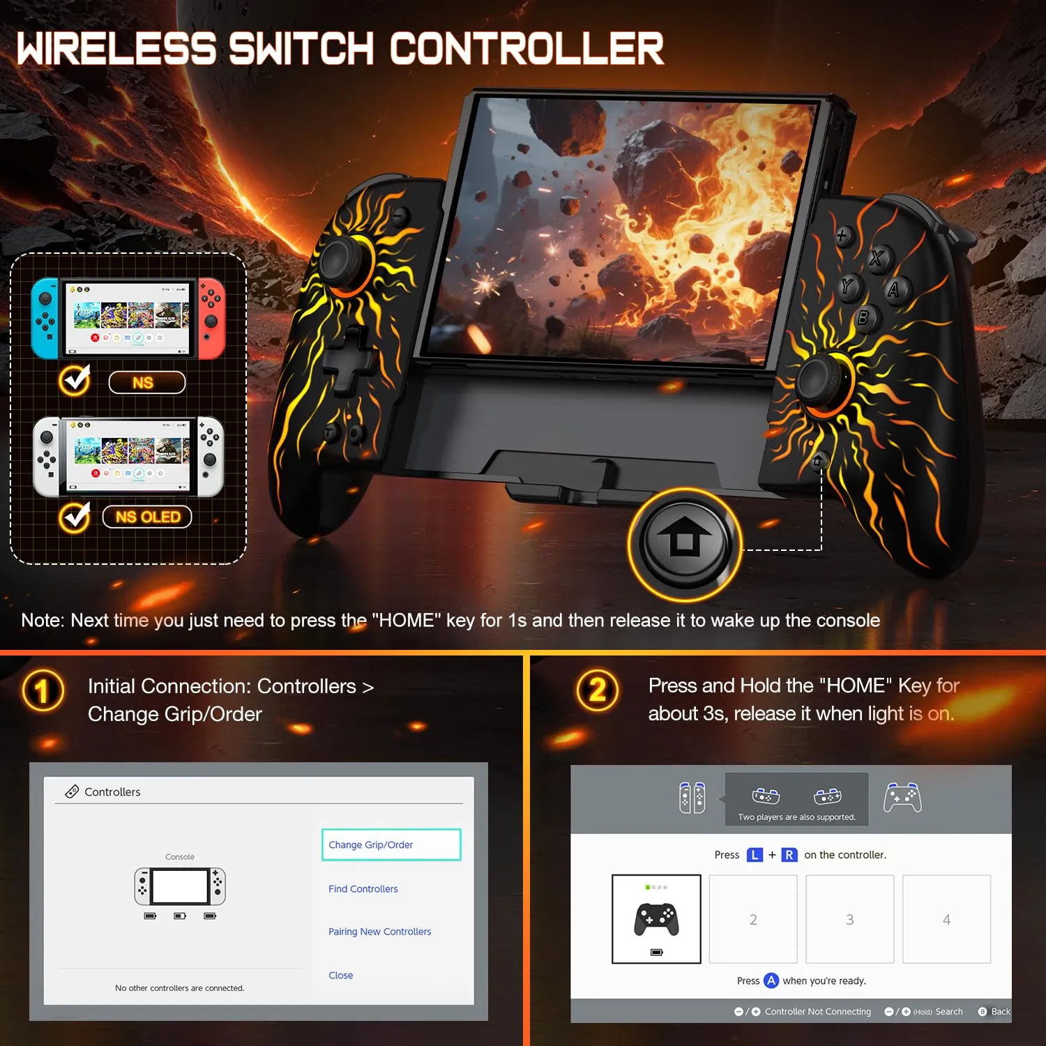 Switch Controllers, Hall Effect Handheld Wireless Switch Controller for Nintendo Switch Controller/OLED, One-Piece Joypad Switch Remote with Programmable/Dual Vibration/TURBO/Wakeup