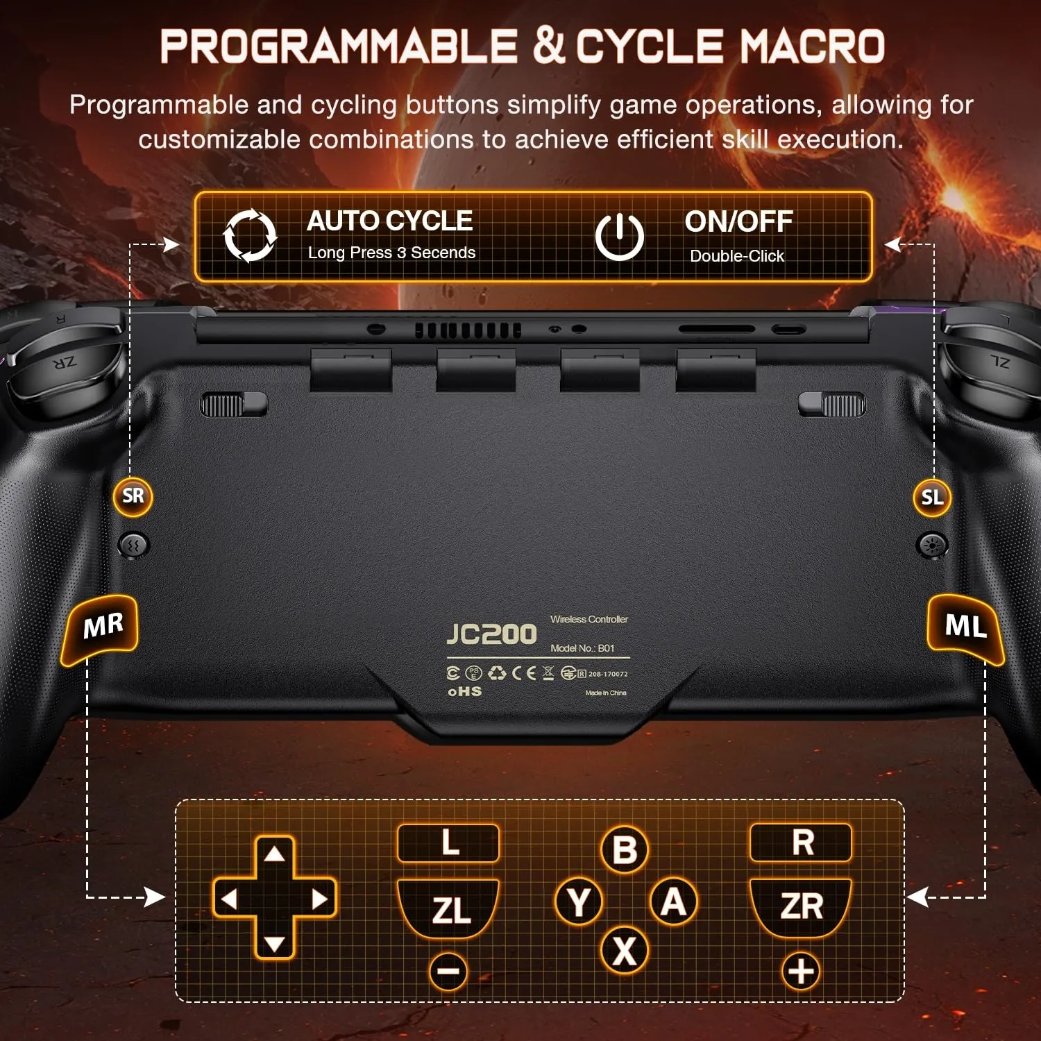 Switch Controllers, Hall Effect Handheld Wireless Switch Controller for Nintendo Switch Controller/OLED, One-Piece Joypad Switch Remote with Programmable/Dual Vibration/TURBO/Wakeup