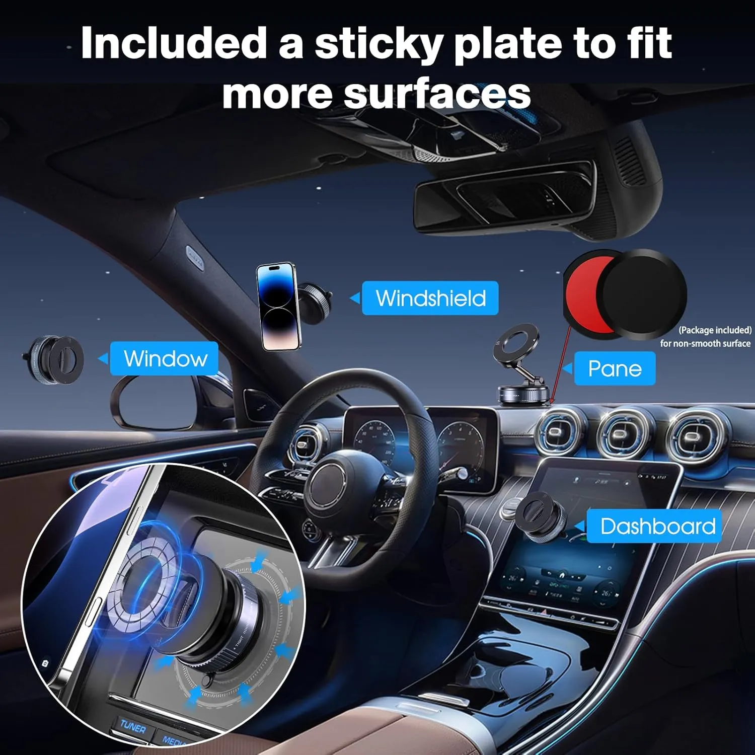Vacuum Magnetic Suction Phone Holder, Foldable and Retractable Hands-Free Suction Cup Phone Mount for Car/Gym/Mirror/Smooth Surface, Compatible with iPhone Android and All Smartphones (Black)