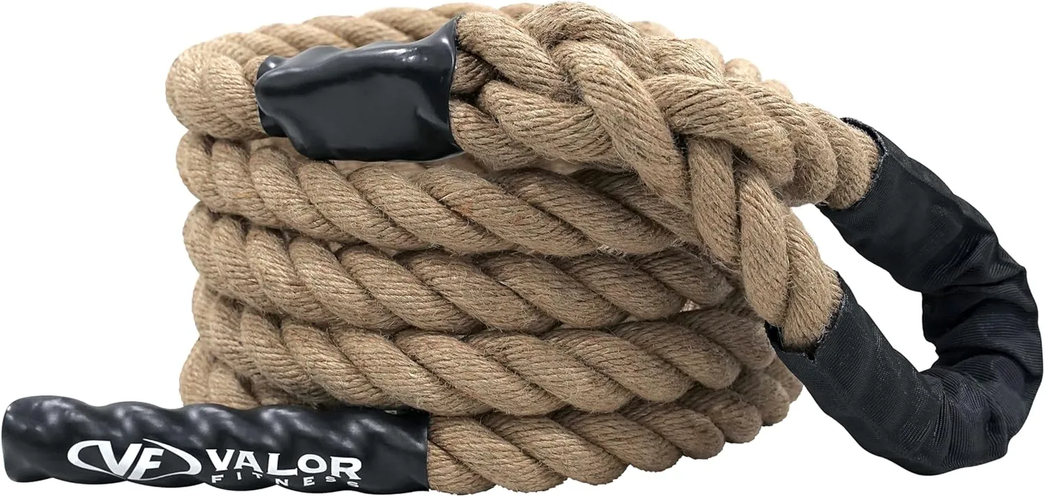 Valor Fitness 15-Foot Climbing Rope  Durable Sisal Fiber with Sheathed Loop End for Gym, Obstacle Training, Strength & Grip Workouts