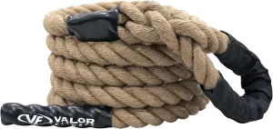 Valor Fitness 15-Foot Climbing Rope  Durable Sisal Fiber with Sheathed Loop End for Gym, Obstacle Training, Strength & Grip Workouts