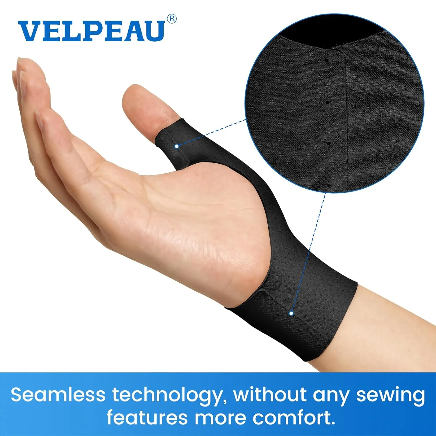 Velpeau Elastic Thumb Wrist Support Brace (Pack of 2), Splashproof Compression Sleeve for Arthritis Pain, Tendonitis, Sprains, Sports, Splint Liner, Fits Left & Right Hands (Black, Long Version, S)