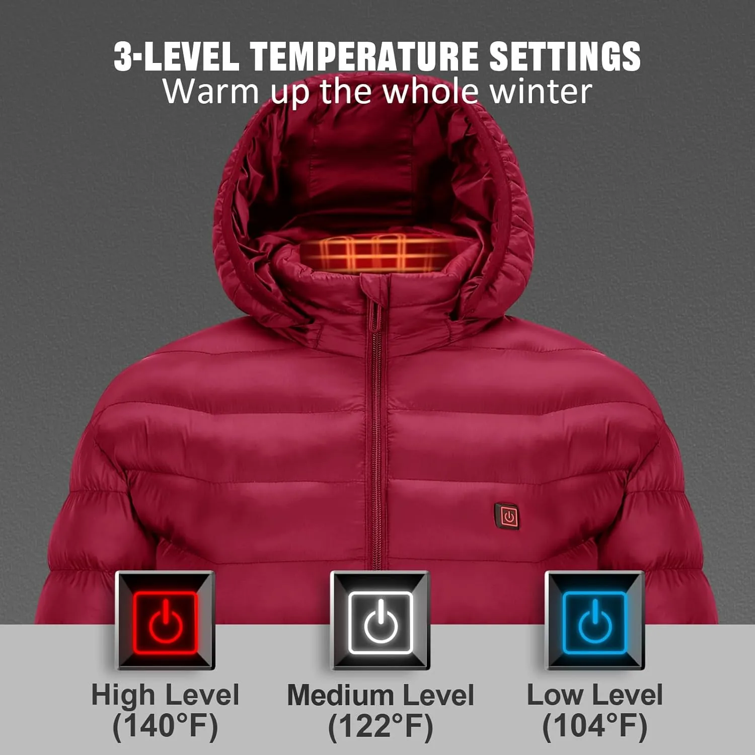 Womens heated jacket with 2pack 10000mAh Battery Pack, QTREE Lightweight Heated Coat with 8 Areas Heating
